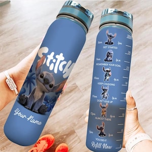 Custom Stitch 32oz Water Bottle, Disney Stitch Movie Water Bottle Tracker, Lilo And Stitch Cartoon Drink Bottle, Gift For Disney Fans