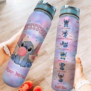 Cute Stitch 32oz Water Bottle, Custom Lilo And Stitch Water Tracker Bottle, Disney Movie Bottle, Disneyland, Disneyworld Gift For Her