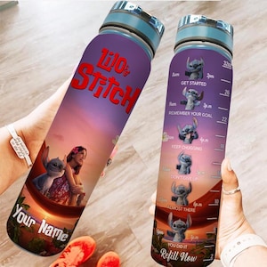 Personalized Stitch Water Tracker Bottle 32oz, Ohana Means Family Bottle, Lilo And Stitch, Kids Disney Bottle, Summer Gift For Her Him