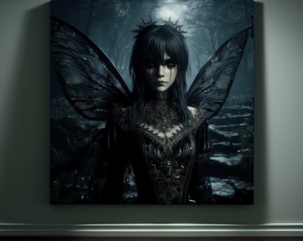 Fairy Canvas Art - Gothic Enchantress - Dark Fairy in Twilight Forest Fairy Canvas Print Dark Forest Canvas Art Print Fantasy Art Print