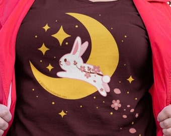 Bunny Shirt, Year of the Rabbit, Rabbit T-Shirt, Bunny Lover Gift, Cherry Blossom, Sakura, Chinese Zodiac, Moon Bunny, Plus Size Clothing