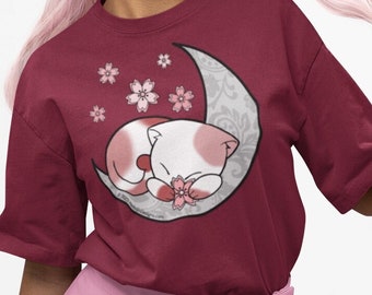 Japanese Cat Shirt, Sakura, Cherry Blossom, Cat Lover Gift, Kawaii Shirt, Cute Cat, Plus Size Clothing, Birthday Gift, Anniversary Gift