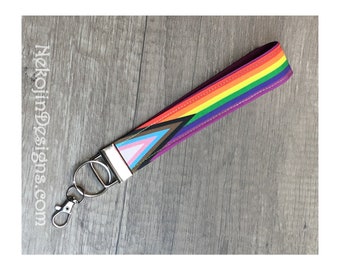 Progressive Pride, Wristlet Keychain, Rainbow Keychain, Queer Pride, Wrist Lanyard, Wrist Strap, Rainbow Pride, LGBTQ, LGBTQIA, Rainbow Flag