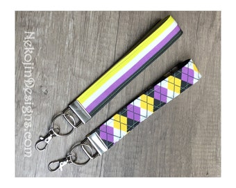 Non Binary Pride, Nonbinary Pride, Wristlet Keychain, Nonbinary Keychain, Nonbinary Flag, Queer Pride, Wrist Lanyard, Wrist Strap, LGBTQIA