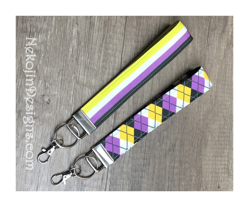 Non Binary Pride, Nonbinary Pride, Wristlet Keychain, Nonbinary Keychain, Nonbinary Flag, Queer Pride, Wrist Lanyard, Wrist Strap, LGBTQIA image 1