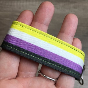 Non Binary Pride, Nonbinary Pride, Wristlet Keychain, Nonbinary Keychain, Nonbinary Flag, Queer Pride, Wrist Lanyard, Wrist Strap, LGBTQIA image 3