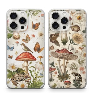 Green Aesthetic Phone Case Frog Birds and Butterfly cover for iPhone 15 Pro Max, 14 Plus, 13, 12, 11, Samsung S24, S23, A54, A53 A15, Pixel