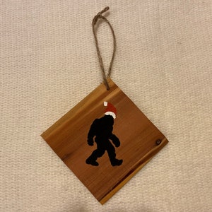 Bigfoot Sasquatch With Santa Hat Cedar Christmas Ornament
