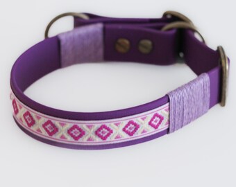 Boho Hundehalsband Lila, Magenta, Weiß, Gelb  - Ethno-Hundehalsband