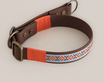 Boho Hundehalsband Braun, Orange, Türkis - Ethno-Hundehalsband