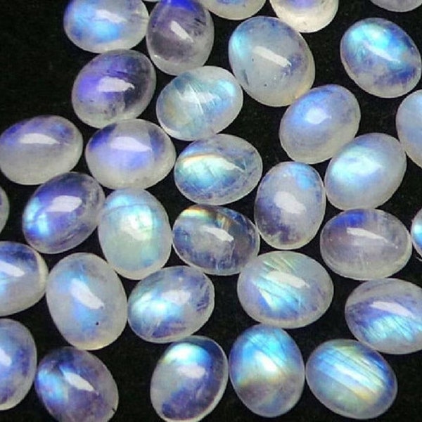 9x11MM Natural Rainbow Moonstone Oval Cabochon, Calibrated Rainbow Moonstone Loose Stone Cab, Semi Precious Gemstone Cabochon