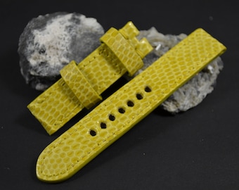 Watch Strap 20/20 130/80 mm Yellow Shiny Handmade Band with genuine Lizard Skin Leather 44
