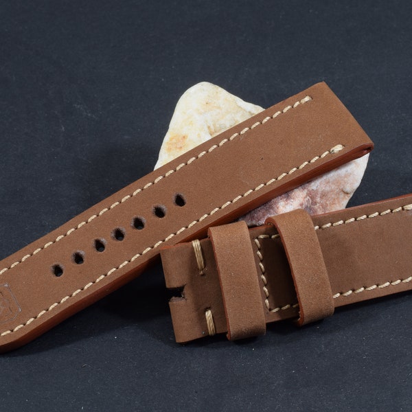 Watch Strap 26/26 130/80 mm Nubuck Brown II for Panerai etc Handmade with genuine Nubuck Leather Vintage Style Band 354