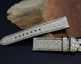 Watch Strap 20/18 115/75 mm White Shiny Handmade Band with genuine Ayers Snake Skin Leather 87