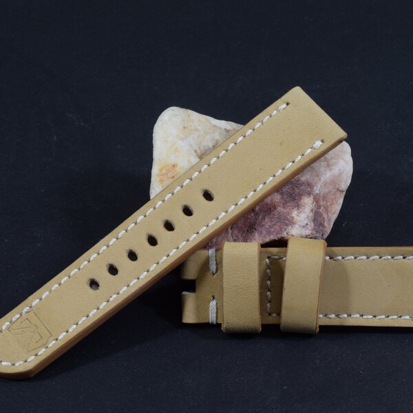 Watch Strap 22/20 115/75 mm Light Beige Handmade with genuine Nubuck Calfskin Leather Band 353