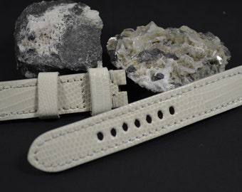 Watch Strap 20/20 130/80 mm Cream White Shiny Handmade Band with genuine Lizard Skin Leather 40