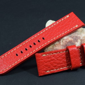 Watch Strap 26/24 130/80 mm Carabu Red II for Panerai etc Handmade with genuine Carabu Calfskin Leather Vintage Style Band 343