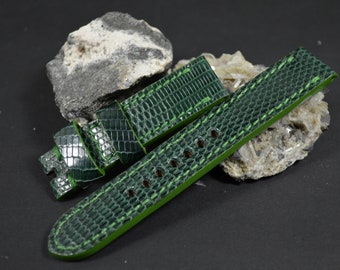 Watch Strap 20/20 115/75 mm Green Shiny Handmade Band with genuine Lizard Skin Leather 36