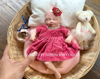 OOAK Mini Polymer Clay Baby Doll - Pink dress - Handmade by Artist - Clay Art