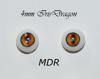 Hand Made Dragon Eyes 7mm - Evil Orange MDR - Fantasy - Character - Creature - Reptile OOAK