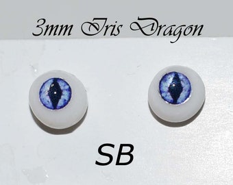 Hand Made Dragon Eyes 6mm - Blue- Fantasy - Character - Creature - Reptile OOAK