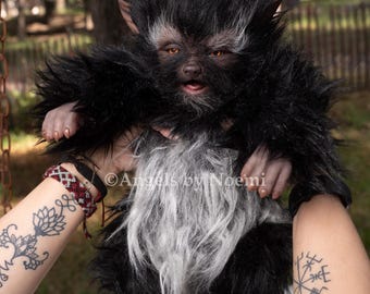 In Stock Now! "Black and White Fabio" Cuddle Body Silicone Werewolf - Preemie - READY TO SHIP!
