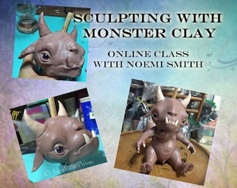 Online  Video Class " Sculpting with Monster Clay " for Sculptors and Art Dolls Artists Angels by Noemi