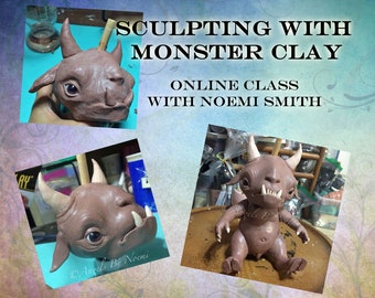 Online  Video Class " Sculpting with Monster Clay " for Sculptors and Art Dolls Artists Angels by Noemi