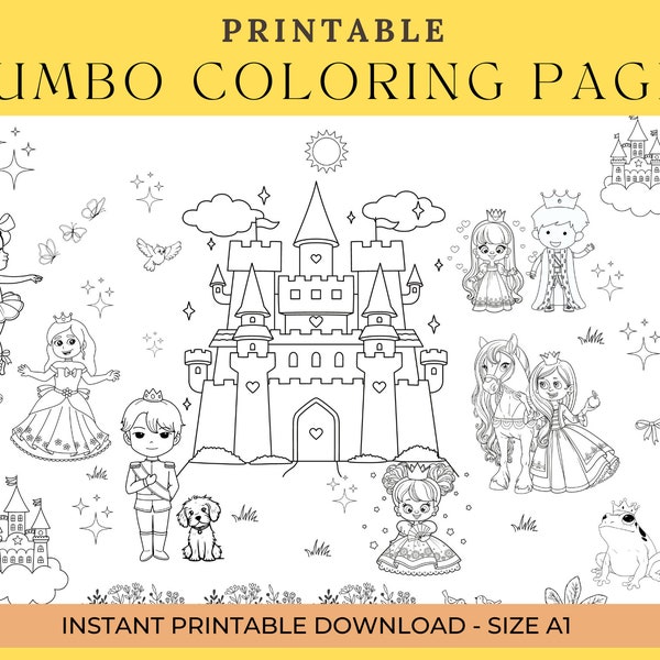 Beautiful Coloring page A1 Size, Princess Castle coloring page, great for a friends activity, home schooling.