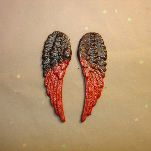 Angel Wings Doll Wings Small Charms Iridized Exotic Black to Red on Etsy 2112S