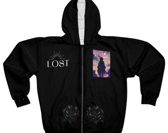 graphic zip hoodie, manga, graphic tee, zip hoodie, anime, aesthetic, lost