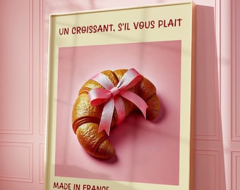 Croissant Print, Croissant Poster, French Croissant Digital Print, Breakfast Wall Art, Trendy Wall Art, Croissant Lover, Gift for Foodies