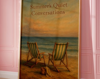 Arte mural de playa, impresión de playa para bañistas, póster costero azul, impresión artística del océano, decoración de habitación, regalo de verano, póster de playa, arte mural preppy, tumbona