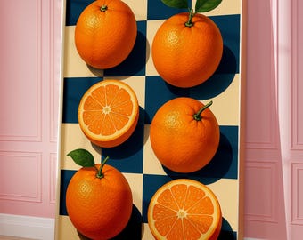 Orange Wall Art, Trendy Orange Poster, Illustration, Bar Cart Art Print, Aesthetic Kitchen Decor, mediterranean decor, retro kitchen decor