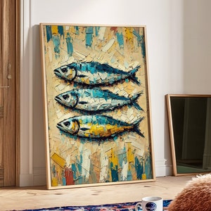 Sardines Print, Sardine Vintage Poster, RetroWall Art, Fish Print, Kitchen Wall Art, Maximalist Poster, Trendy Art Prints, Living Room Decor