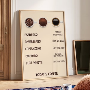 Impressão de menu de café, impressão de arte de menu de bar de café, arte de parede de café, arte de parede moderna, impressão de download digital, pôster de café, amante de café, presente