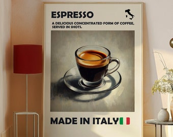 Impresión de café, impresión digital de espresso italiano, arte de la pared del café, arte de la pared de moda, impresión digital, cartel del café, amante del café, impresión de arte de la cocina
