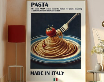 Spaghetti kunst aan de muur, pasta kunst aan de muur, Italiaans eten poster, pasta nacht eten print, bar winkelwagen Art Print, voedsel kunst aan de muur, keuken muur decor