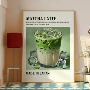 Impressão Matcha, Impressão artística Matcha Latte, Pôster Matcha Latte, Impressão japonesa de café e chá, Arte de parede de cozinha, Feito no Japão, Papel de parede moderno