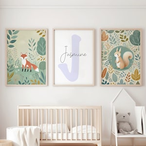 Arte de la pared de la guardería, impresión personalizada, decoración de los niños de la guardería, conjunto de 3 impresiones digitales, decoración de la guardería de la selva, cartel de los niños
