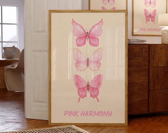 Pink butterfly Print, Butterfly Poster, Trendy poster, Preppy wall art, aesthetic room decor, Girl Nursery art print, Digital Wall Art