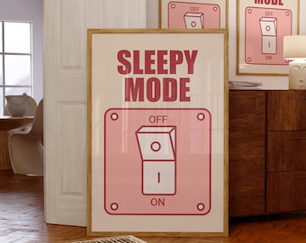 Sleepy Mode Wall Print, Digital Download Print, Colorful Poster, Retro Wall Art, Trendy Room Decor, Office Wall Art, Creative Print