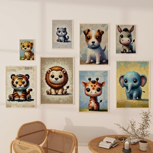Safari Nursery Wall Art, Safari Animals, Conjunto de 8 lindos estampados de animales, Safari Baby Animal Prints, Regalo de guardería, Cartel para niños