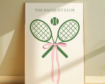 The Racquet Club Print, Printable Wall Art, Tennis Poster, printable wall art, Trendy sporty wall art, tennis drawing, Tennis Art Download