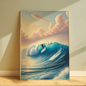 Surfing, Blaue Wandkunst, Surfer Poster, Blauer Kunstdruck, Digitaldruck, Surfer Geschenk, Surfer Geschenk