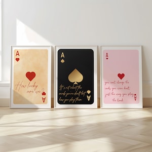 Conjunto de 3 cartas de arte de parede, impressão retrô de cartas de baralho, arte de parede rosa da moda, pôster de cartas, estética de apartamento, pôster de afirmação, pôster preppy