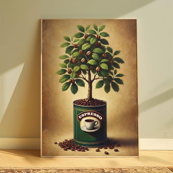 Coffee Tree Print, Espresso Print, Italian Espresso Print, Coffee Wall Art, Trendy Wall Art, Digital Print, Coffee Poster, Coffee Lover