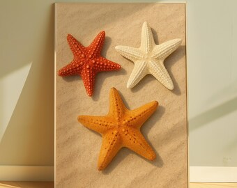Póster de estrella de mar, impresión artística oceánica, decoración playera, arte mural playero, póster de surf costero azul, impresión digital, decoración de habitaciones, impresión de estrella de mar