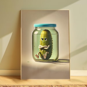 GECKLE Druck, lustiges Gurken Plakat, Retro Weinlese-lebensmittelplakat, Küchenbar-Warenkorbkunst, Küchenwandkunst, adrette Wandkunst, ästhetisches Küchendekor