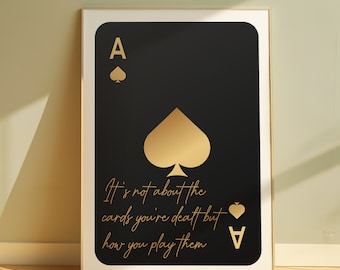 Playing Card Retro Print, Trendy Wall Art, Black and Gold Card Poster, Apartment Aesthetic, Printable Wall Art, Preppy Affirmation Poster